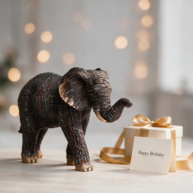 Statue d'éléphant en résine imitation écorce, décoration extérieure, 18 cm (7,09 pouces), pour jardin, terrasse ou pelouse.