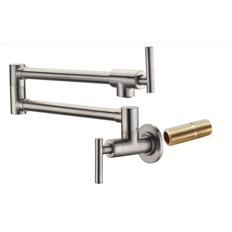 Pot Filler Faucet Wall Mount Kitchen Folding Faucet with Double Joint Swing Arms, Brushed Nickel