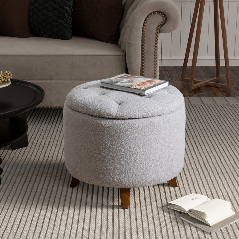 Tabouret de rangement rond avec repose-pieds, Gris