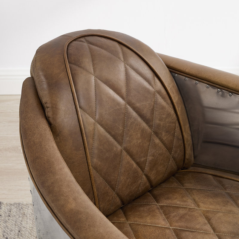 Alvenia 31.1"W Tufted Genuine Leather Accent Armchair, Chocolate