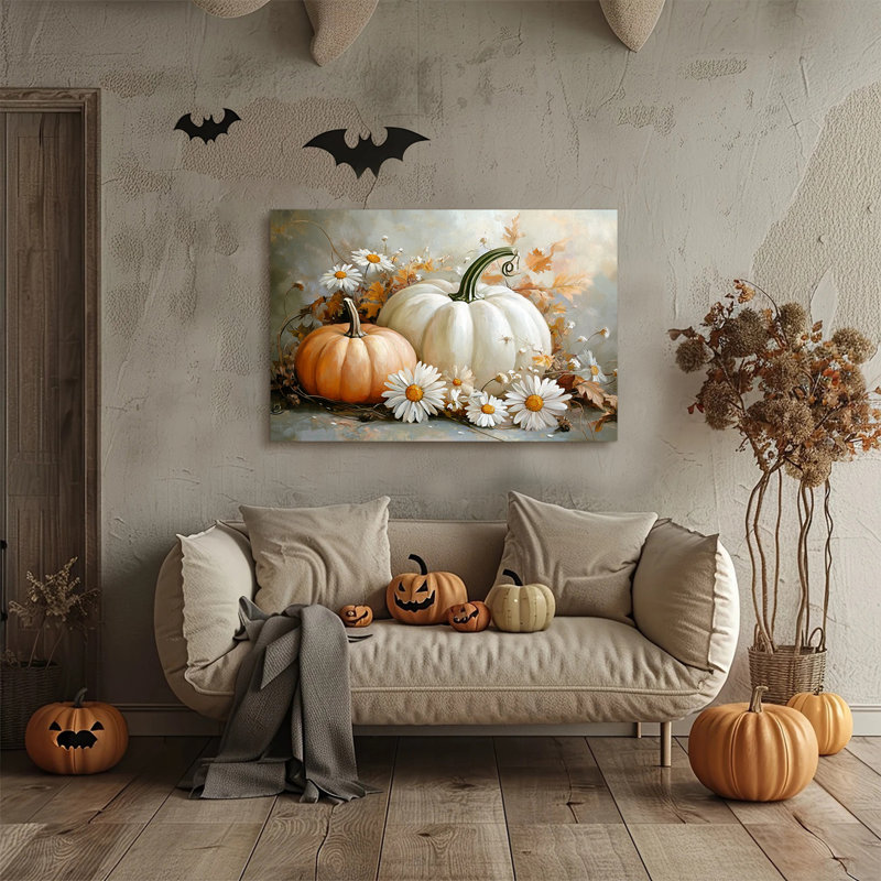 Art mural rétro de citrouille d'Halloween, H 30 po x l 40 po