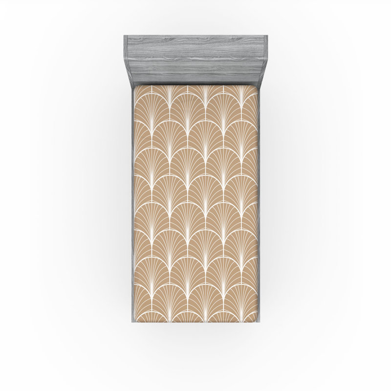  Drap-housse géométrique, Brun pâle / blanc, Simple TG