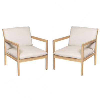 Outdoor Acacia Wood Armchair, Set of 2, Club Chair With Cushions, Light Teak