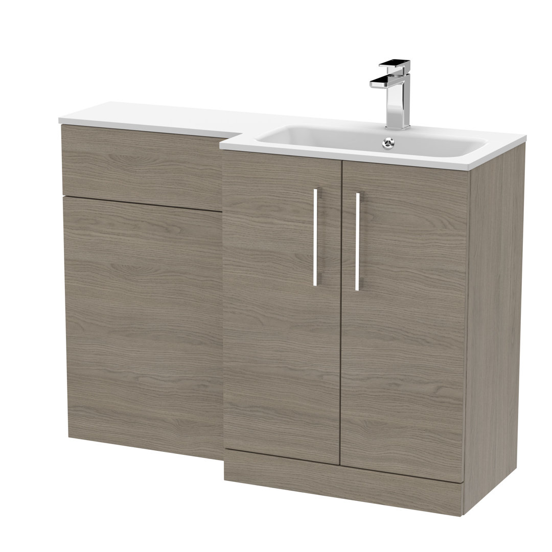 Nuie Solace Oak Arno Woodgrain Right Hand Toilet Suite And White Stone Basin | | Mfc | 1100Mm - Image 2