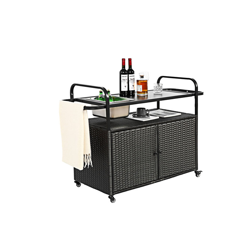 Table de bar d'extérieur avec chariot, Noir