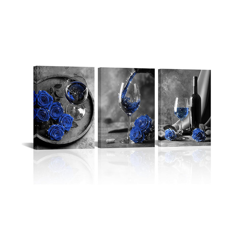 3 Piece Wrapped Canvas Print, Blue