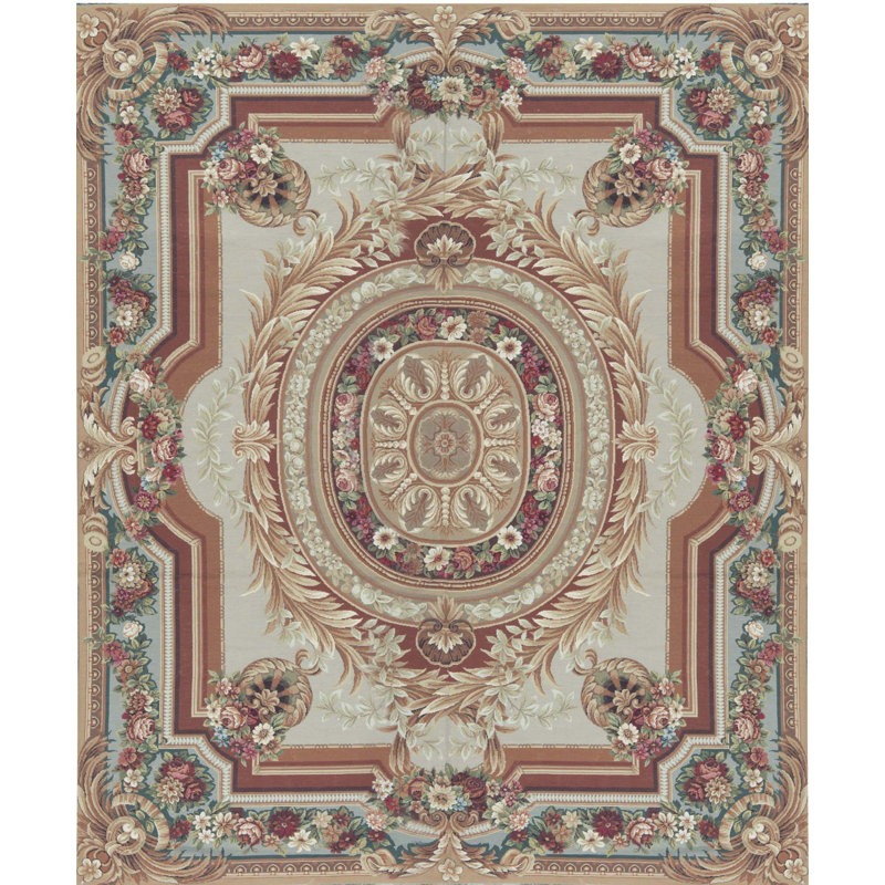 Hand-Knotted High-Quality Red and Green Area Rug