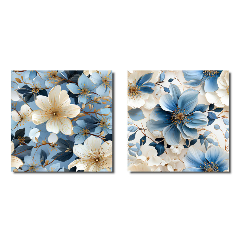 Ensemble de 2 ensembles de collage floraux carrés anglais, H 30 po x l 61 po, Toile tendue