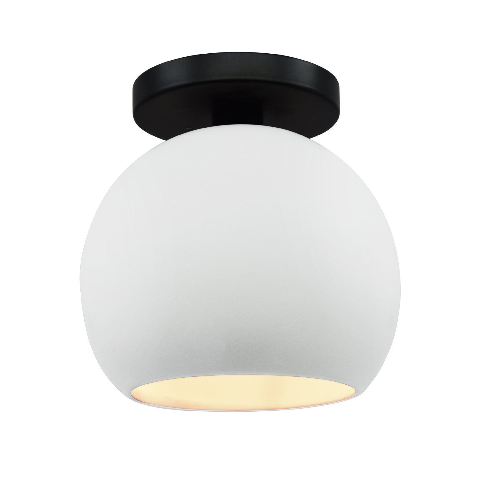Single Light Ceramic LED Semi Flush Mount, 9" H x 10" W x 10" D, Matte Black, Gloss White/Gloss White