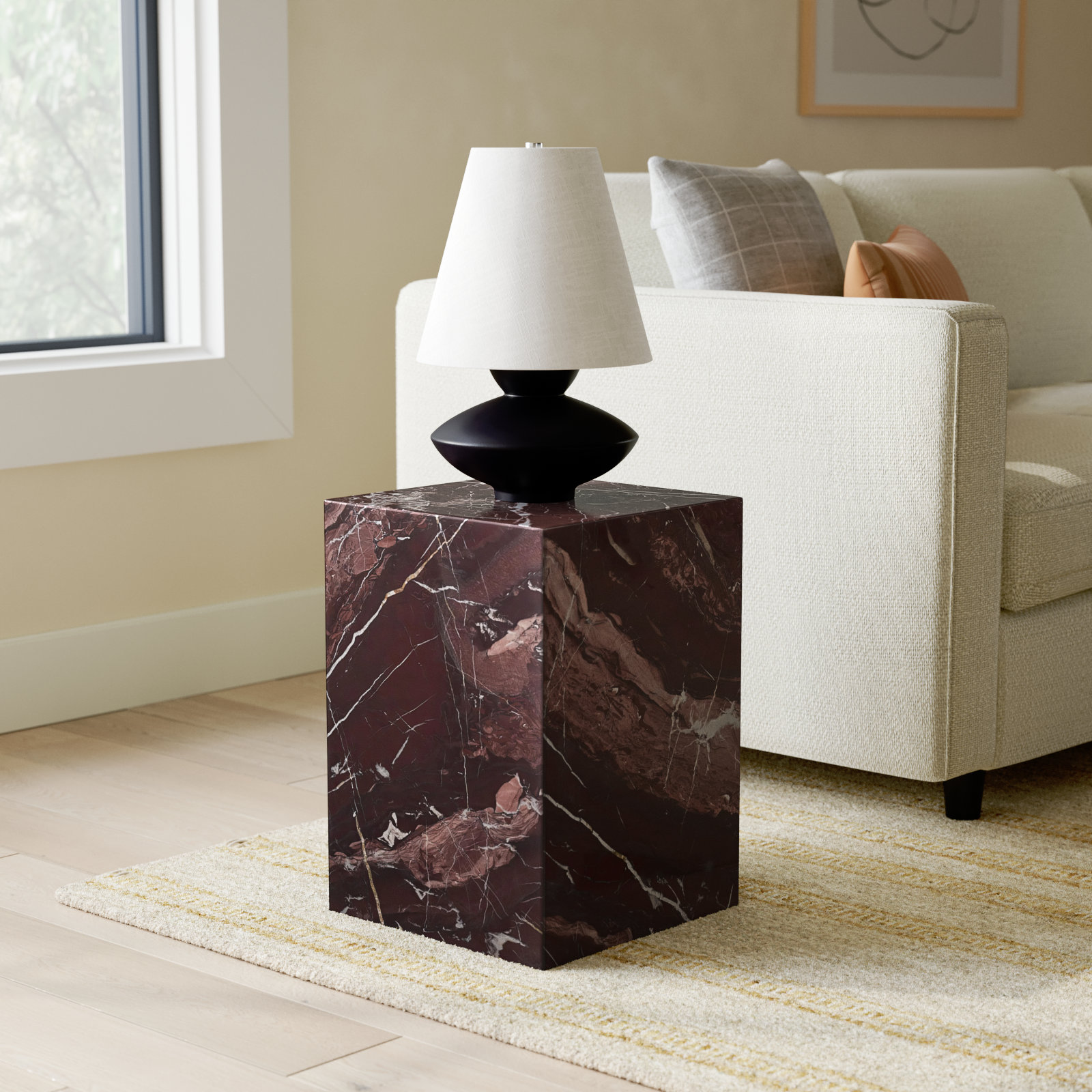 Enez 14" Genuine Marble End Table, Red
