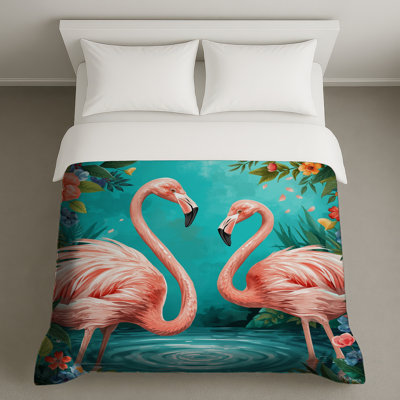 Flamants roses avec housses de couette roses