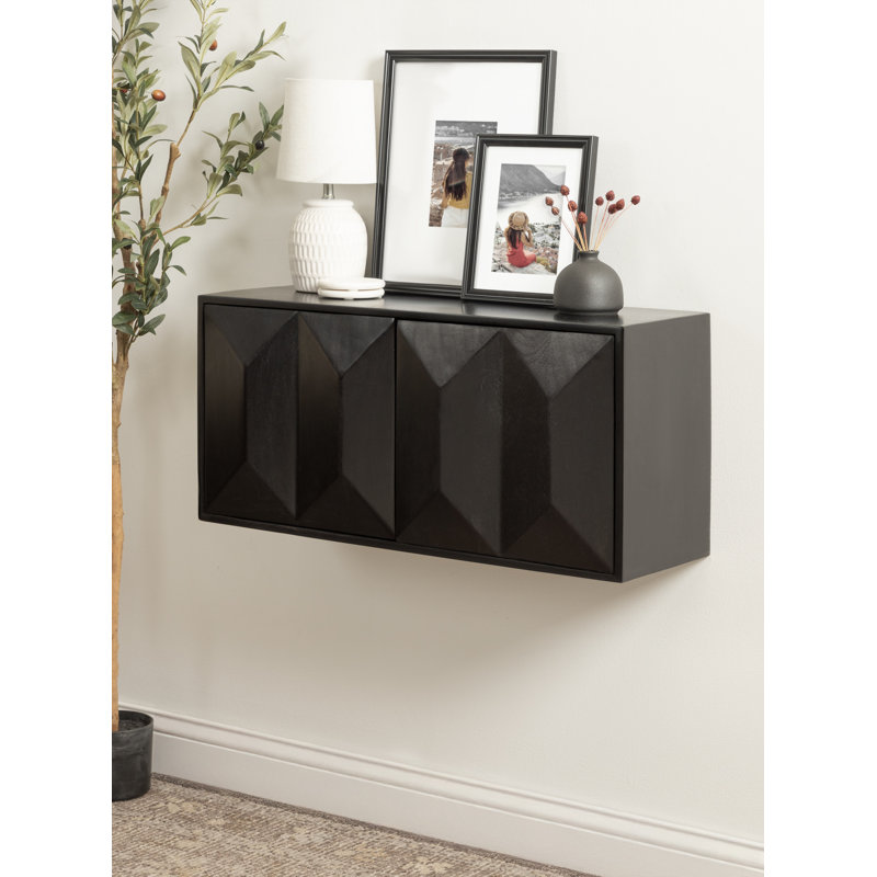 Armoire murale en bois avec portes à fermeture par pression, Noir, noir, noir, noir