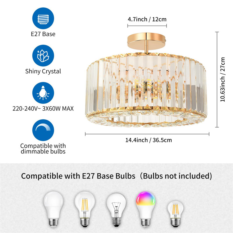 Crystal Semi Flush Mount, Gold