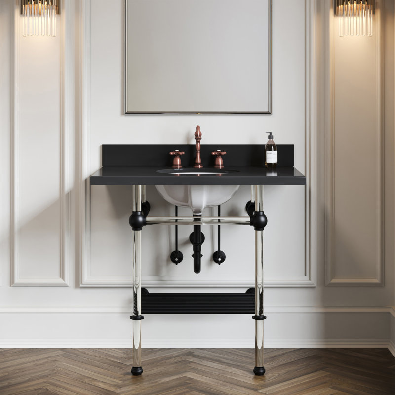 Kingston Brass Templeton 36-Inch Black Granite Console Sink with Acrylic Legs and Shelf (8-Inch, 3-Hole)