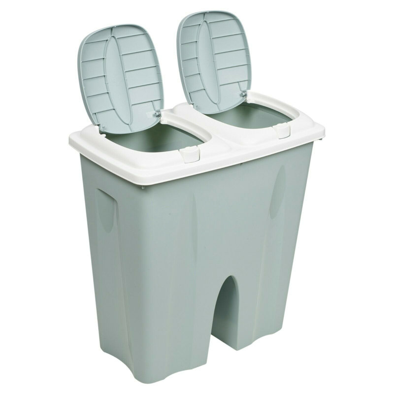 Annabesook Plastic Manual Lift Multi-Compartment Rubbish & Recycling Bin - 50L, Teal/White