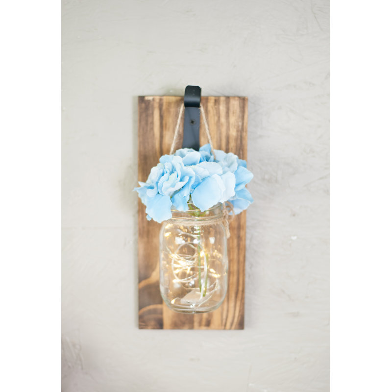 Handmade Farmhouse Plants & Flowers Wall Decor on Wood, Blue