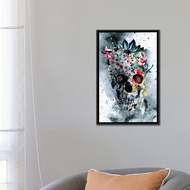 Impression sur toile, "memento te hominem esse" floral crâne series, H 60 po x l 40po x P 1,5 po, Toile avec cadre noir