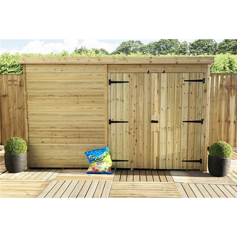 Calvero 9 x 8 Pressure Treated Pent Garden Shed with Double Doors