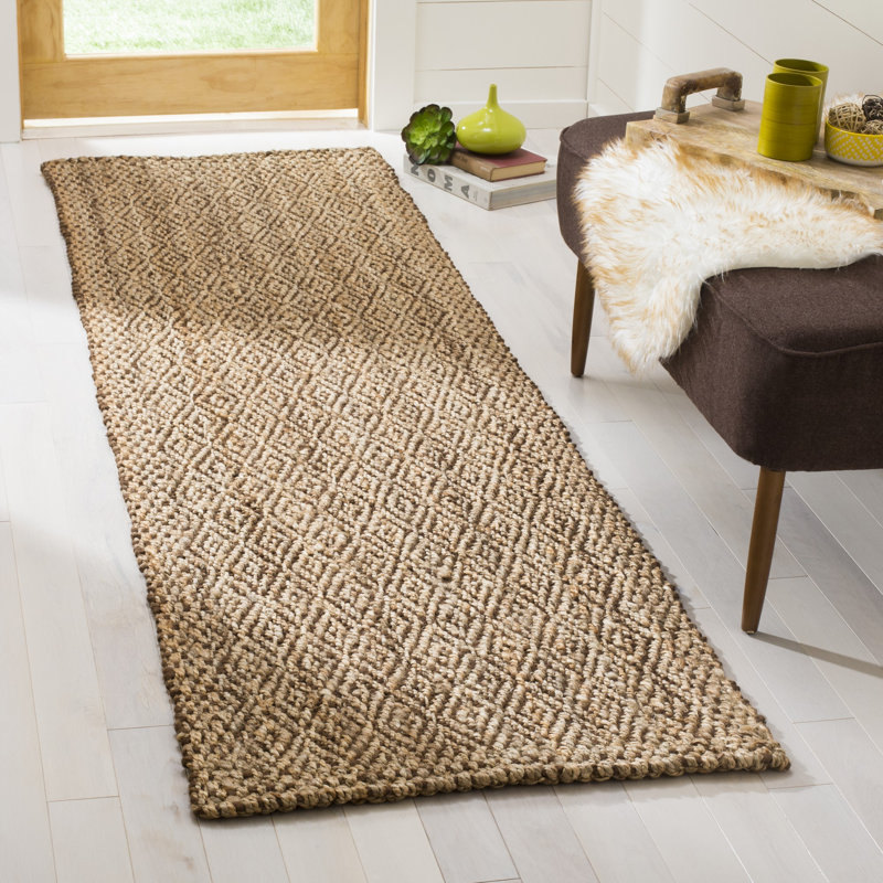 Tapis géométrique en jute tissé à la main Bellinger, Tapis de couloir 2 pi 3 po x 6 pi