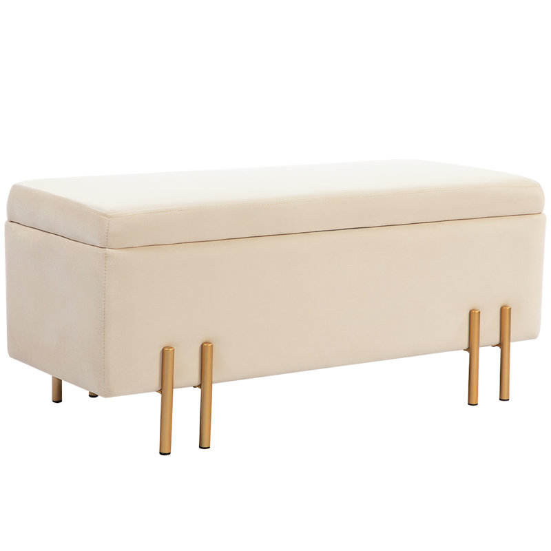 Banc de rangement avec repose-pieds, banc de chambre rabattable, 18,5 gallons, beige