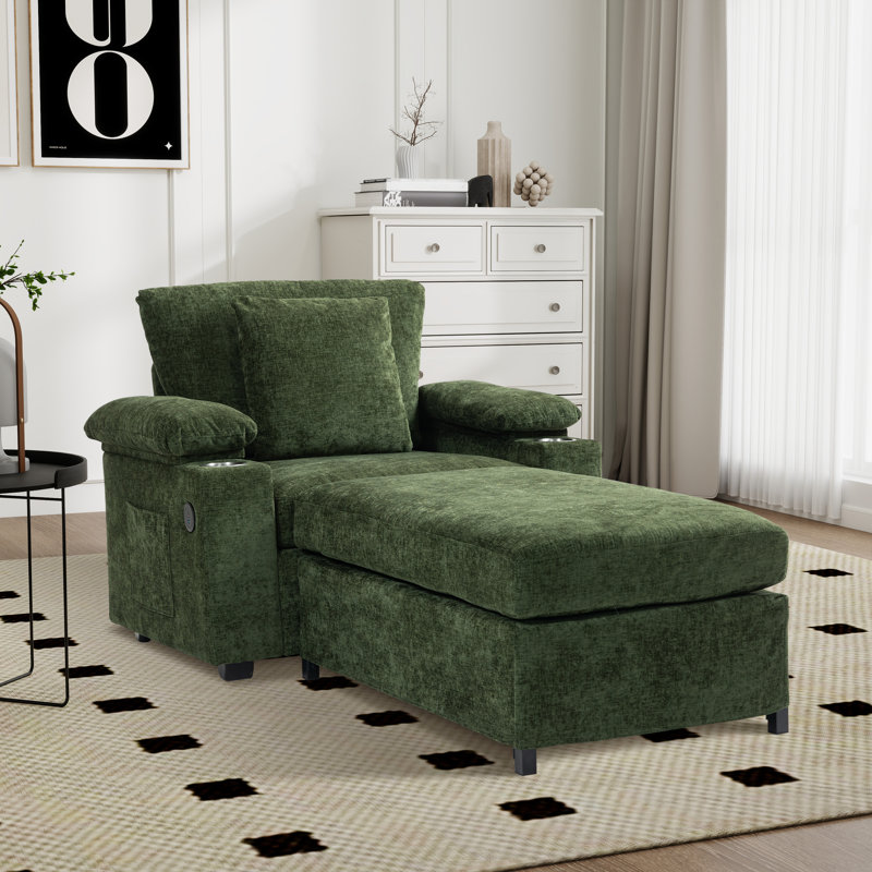 Fauteuil d'appoint surdimensionné en chenille avec repose-pieds, Chenille verte