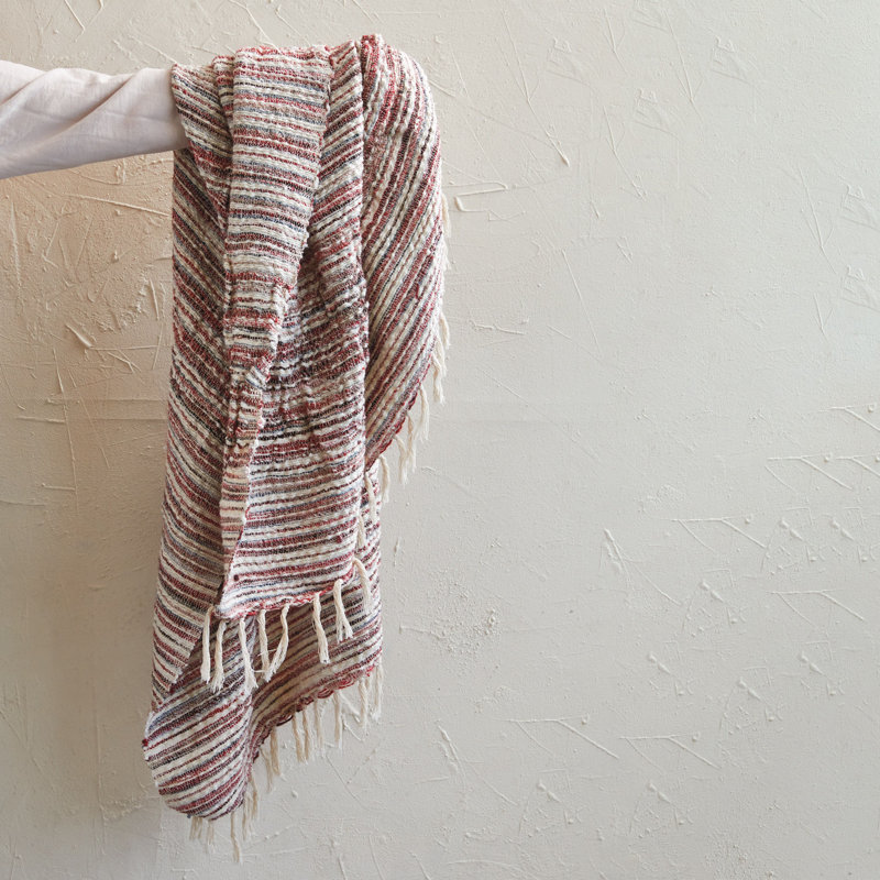 Woven Throw With Stripes And Fringe