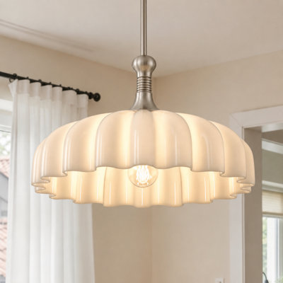 Luminaire suspendu 1 lumière avec abat-jour en verre blanc lait