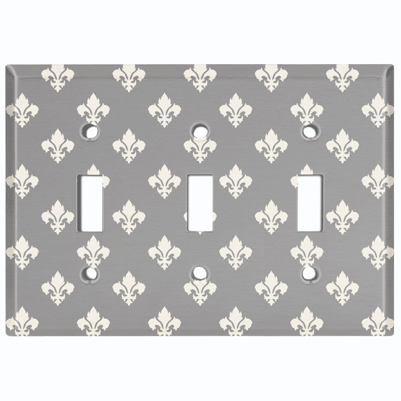 Fleur De Lis Gray Patterned 3 - Gang Toggle Light Switch Standard Wall Plate