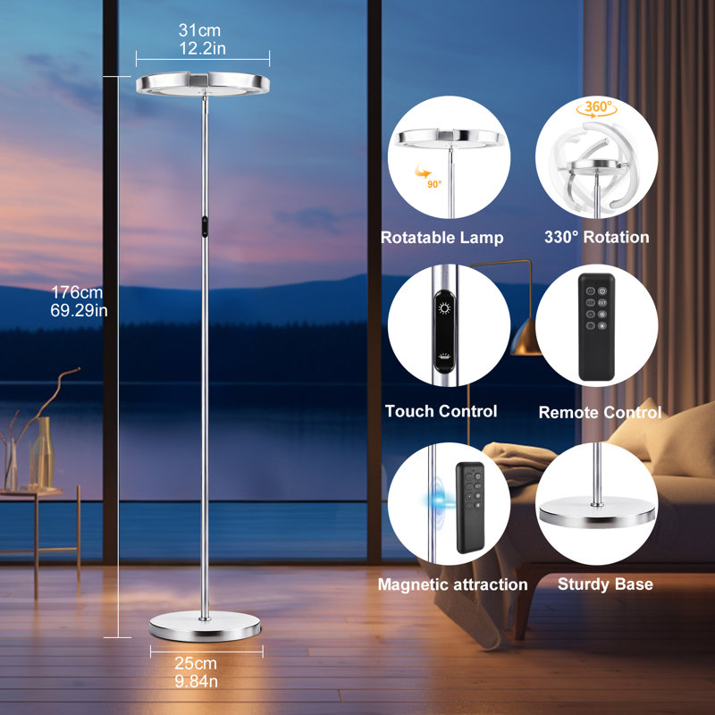 Lifelight Hoxsie 73.2" Saturn Ring Modernfloor Lamp, 36W 2800Lm Modern Bright Sky Led Standing Lamp, Rotatable Design For Multi-Angle Lighting, 3 Color And Dimmable, Remote/Touch Control For Living Room Bedroom Office, Silvery,Sweet Home