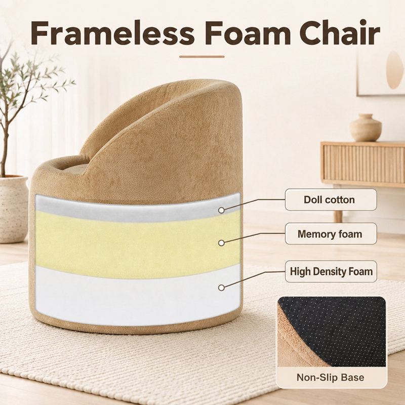 Fauteuils d'appoint cylindriques de 80 cm, canapé une place à compression avec assise surélevée et soutien ergonomique, aucun assemblage requis