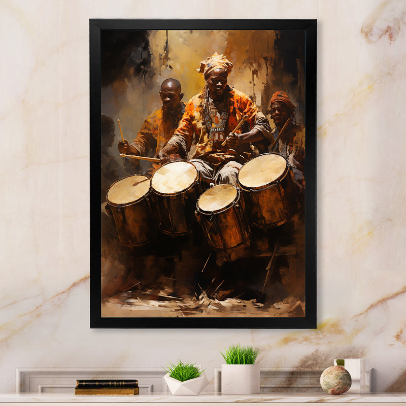 Drame traditionnel africain II sur toile, Cadre simple noir, H 44 po x l 34 po x P 1,5 po