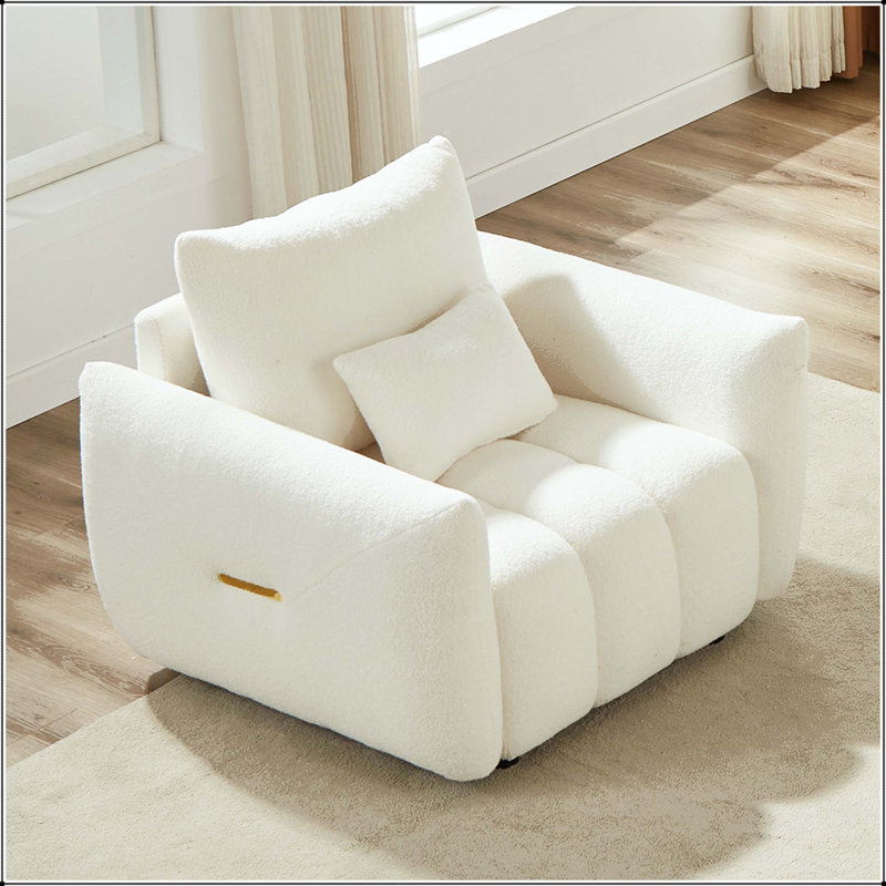 Chaise longue en tissu avec coussin Teddy - 35,2 po de largeur, Beige