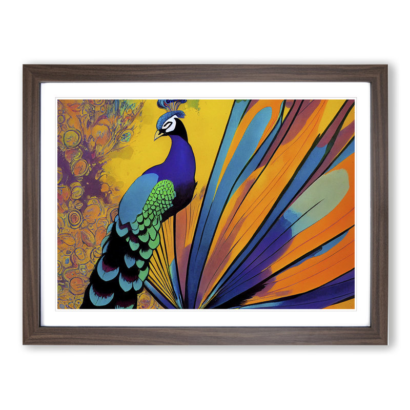 Exclusive Peacock Abstract - Framed Print, 46cm H x 64cm W x 2cm D, Walnut