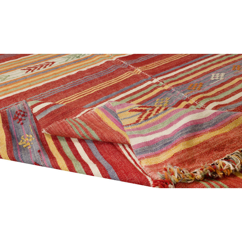 Tapis kilim turc rétro fait à la main de 5,8 x 7,8 pi en laine réversible