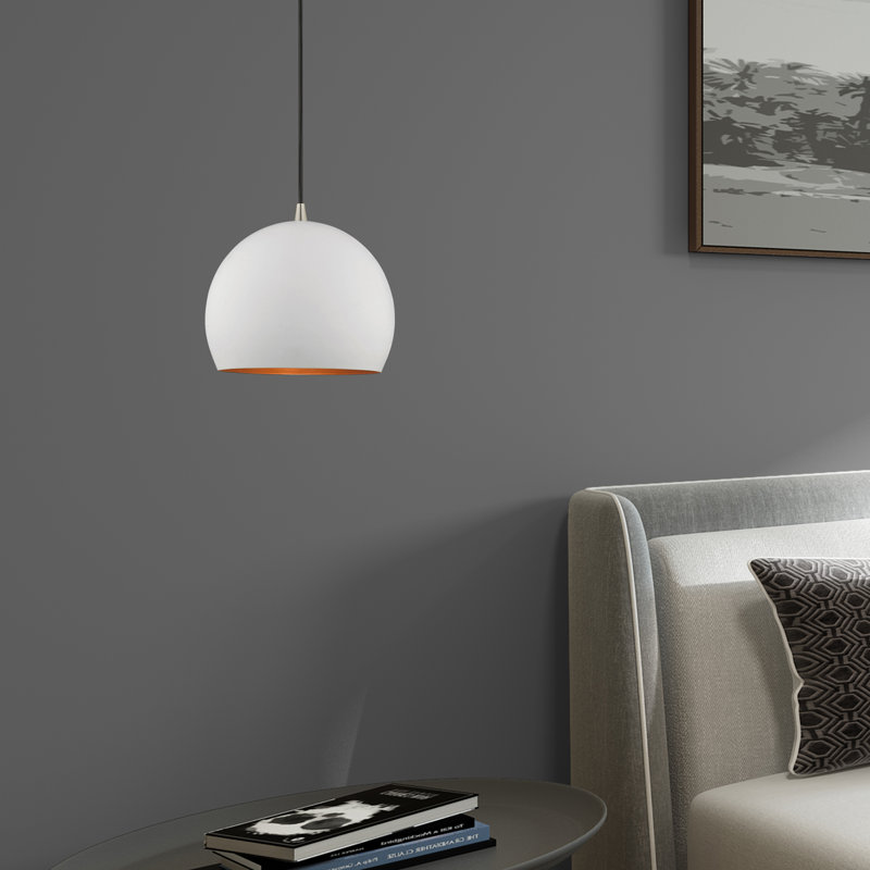 Luminaire suspendu en forme de dôme à 1 lumière Schultz, Blanc