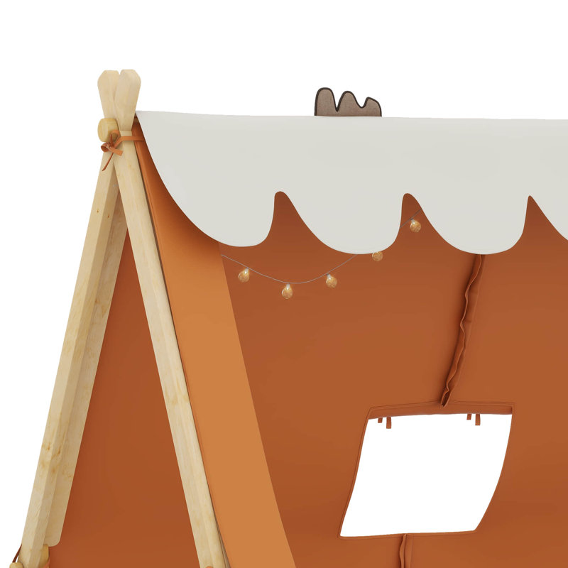 Lit de maison avec tente et éclairage, Lit simple, Brun