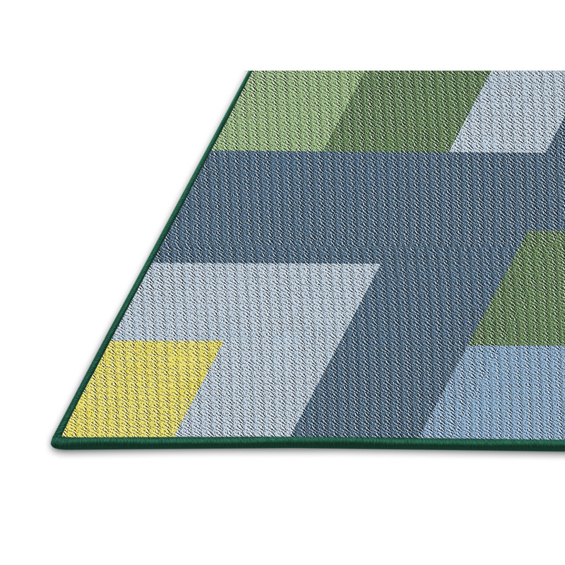 Tapis géométrique vert / bleu / gris, Rectangle 5 pi x 7 pi