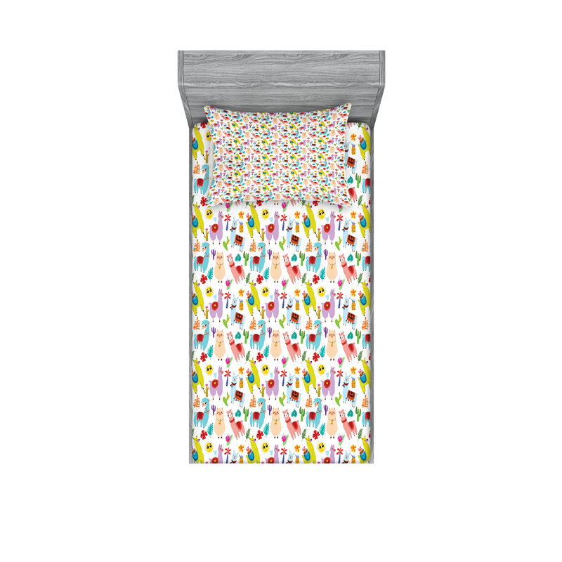 Multicolore ensemble de draps et taies décoratives pour animaux Ambesonne, Ensemble de draps pour lit simple avec deux taies 