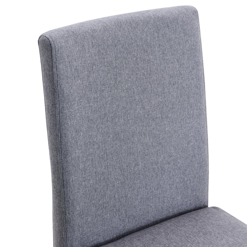 Chaises de salle à manger grises (paire). Moderne et confortable. Tissu respirant. Pieds en métal robustes. Dessous coulissant. Facile à nettoyer et à assembler. Hauteur de 18,5 po. Taille totale de deux chaises de 35,4 po. Minimaliste chic. Confortable