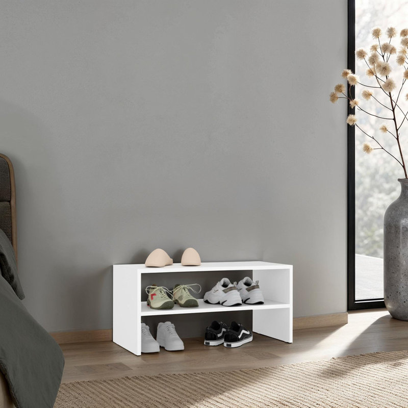 Silpa Small Shoe Rack With Three Open Shelves, Compact Modern Shoe Organizer For Entryway Or Closet, 23.6” Wide, White