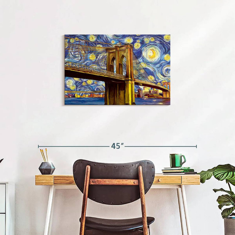 Impression sur toile Brooklyn Bridge Starry Night, H 20 po x l 30 po x P 1,25 po
