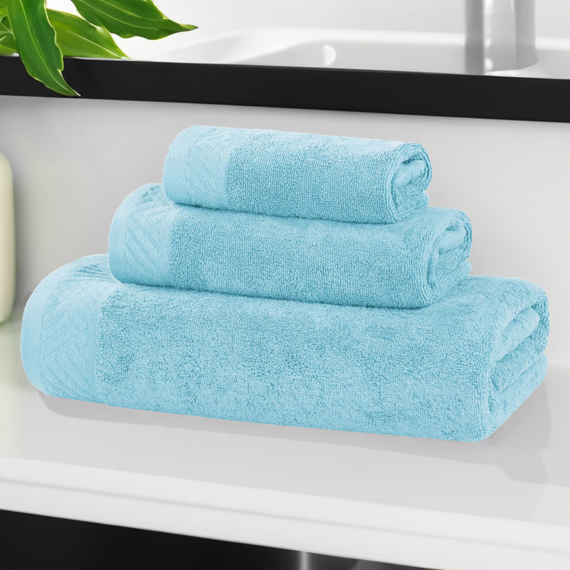 Ensemble de serviettes de bain 3 pièces en coton égyptien Olender, Bleu ciel
