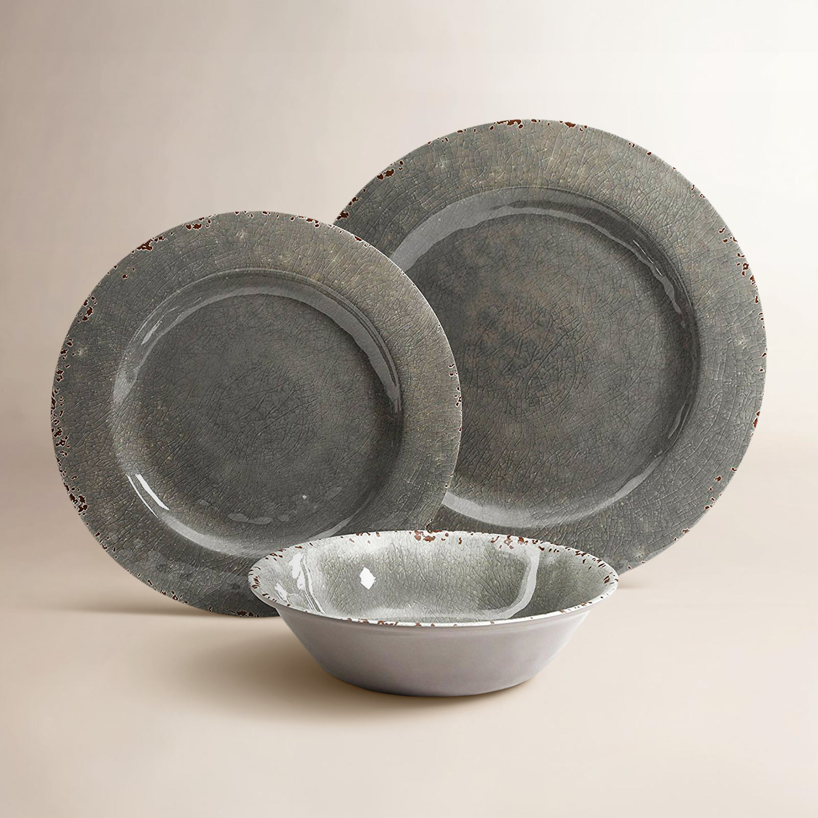 Kristoff Handmade Melamine Dinnerware Set, Gray