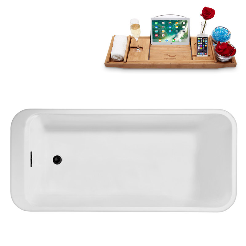 1600.2mm x 729mm Soaking Acrylic Bathtub, Matte Black