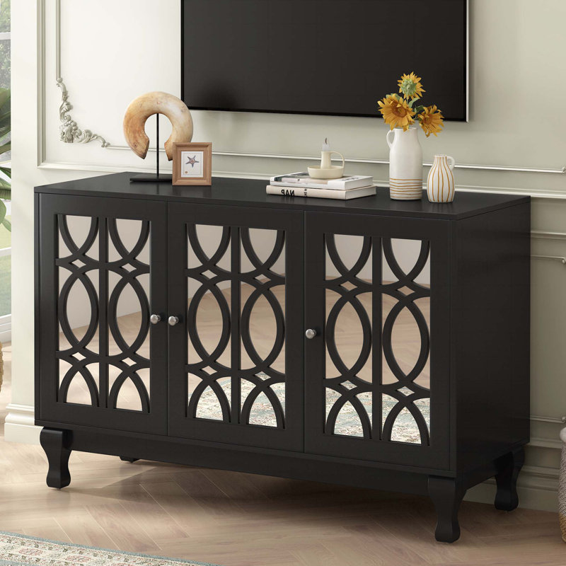 U-Can Modern Mirrored TV Stand For TV Up To 55 Inches, Black
