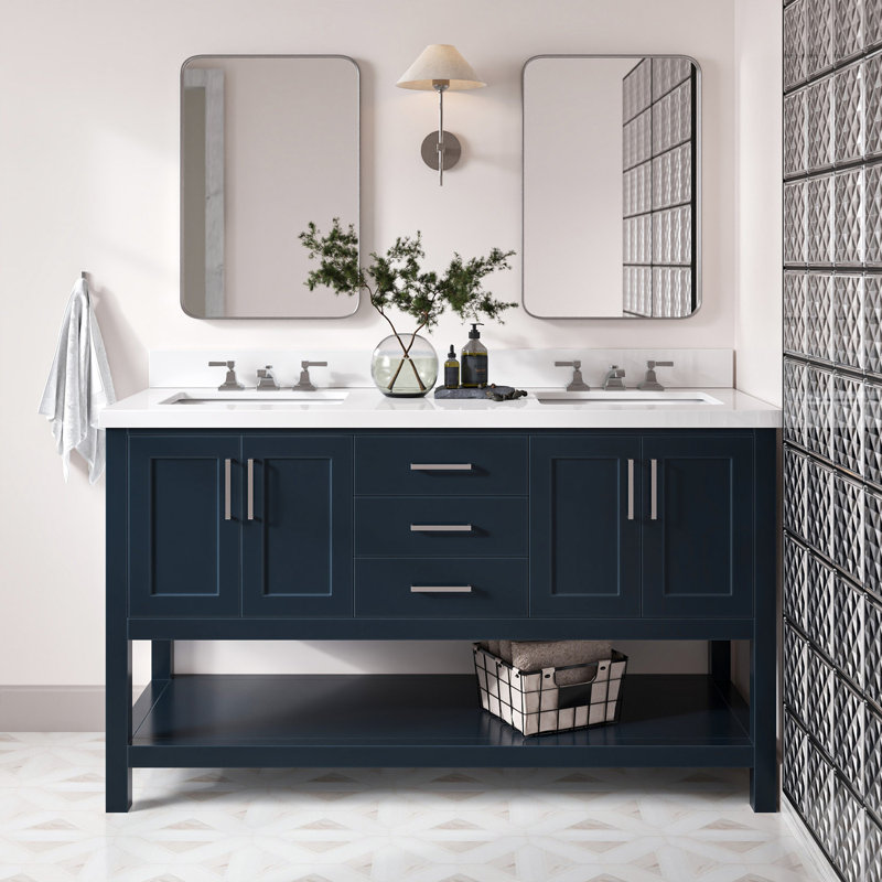 Magnolia Bath Vanity Oval Basin, Midnight Blue, White Quartz, Rectangle 