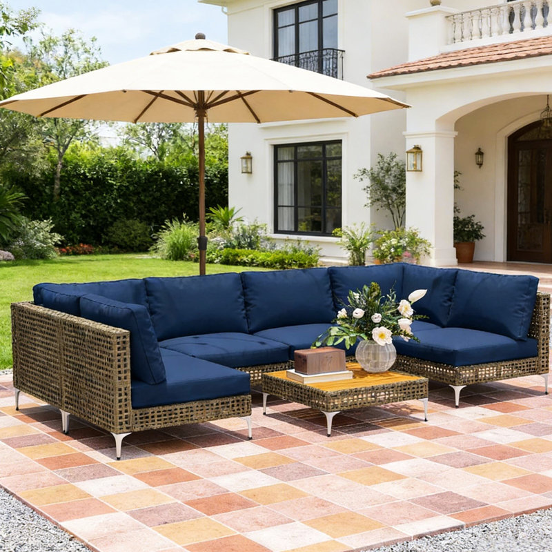 Ensemble de mobilier de patio modulaire de 7 pièces avec assises confortables et charme naturel du bois