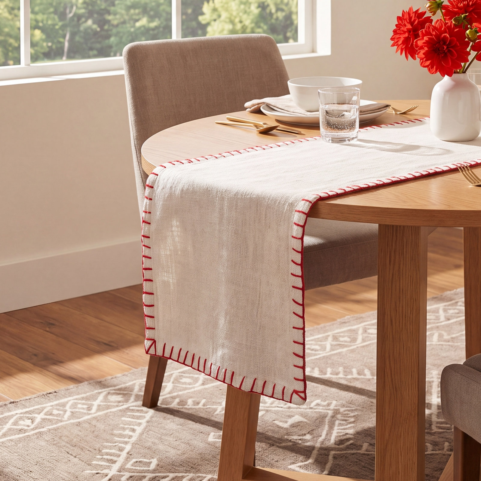 Geometric Table Runner, White