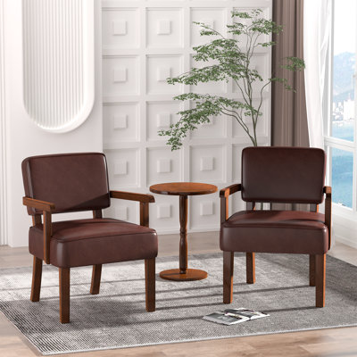 32.6'' Tall Modern Leather Tufted Upholstered Accent Armchair With Solid Wood Frame