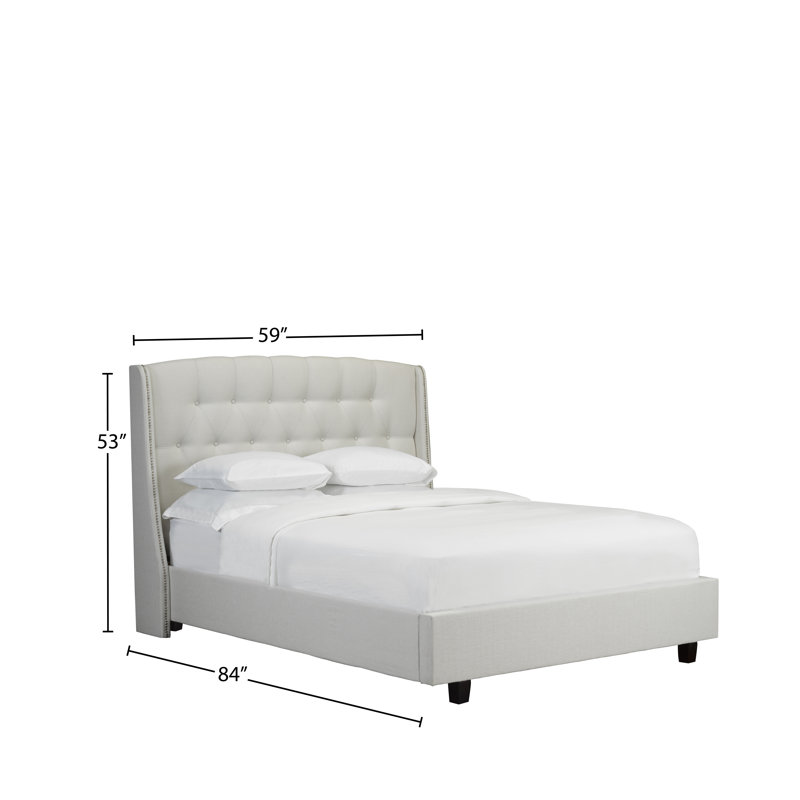 Lit plateforme en tissu d’ameublement Stoneking, Lin - Blanc cassé, Double